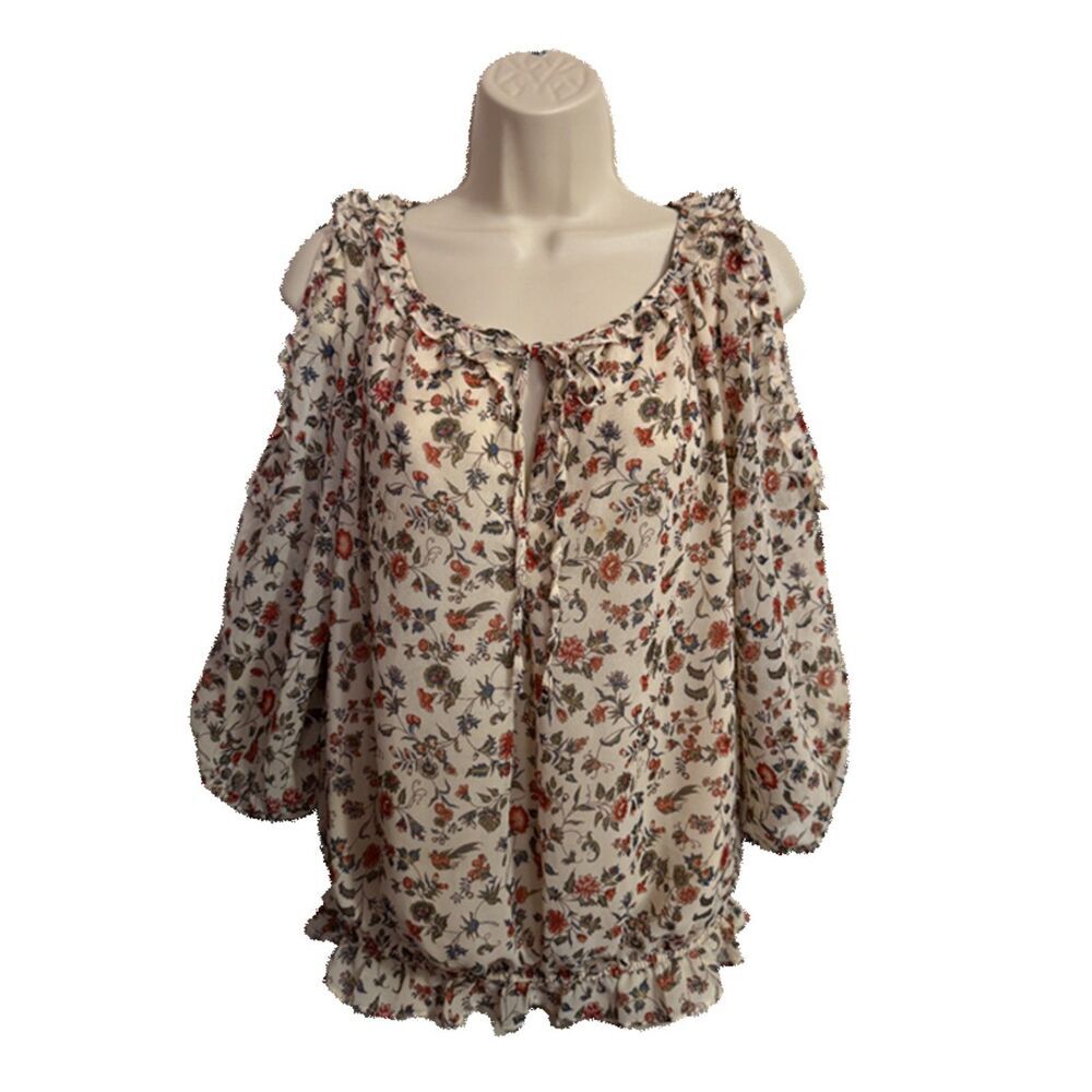 Max Studio Cream Floral Cold Shoulder Boho Women's Top Size M - Picture 3 of 10